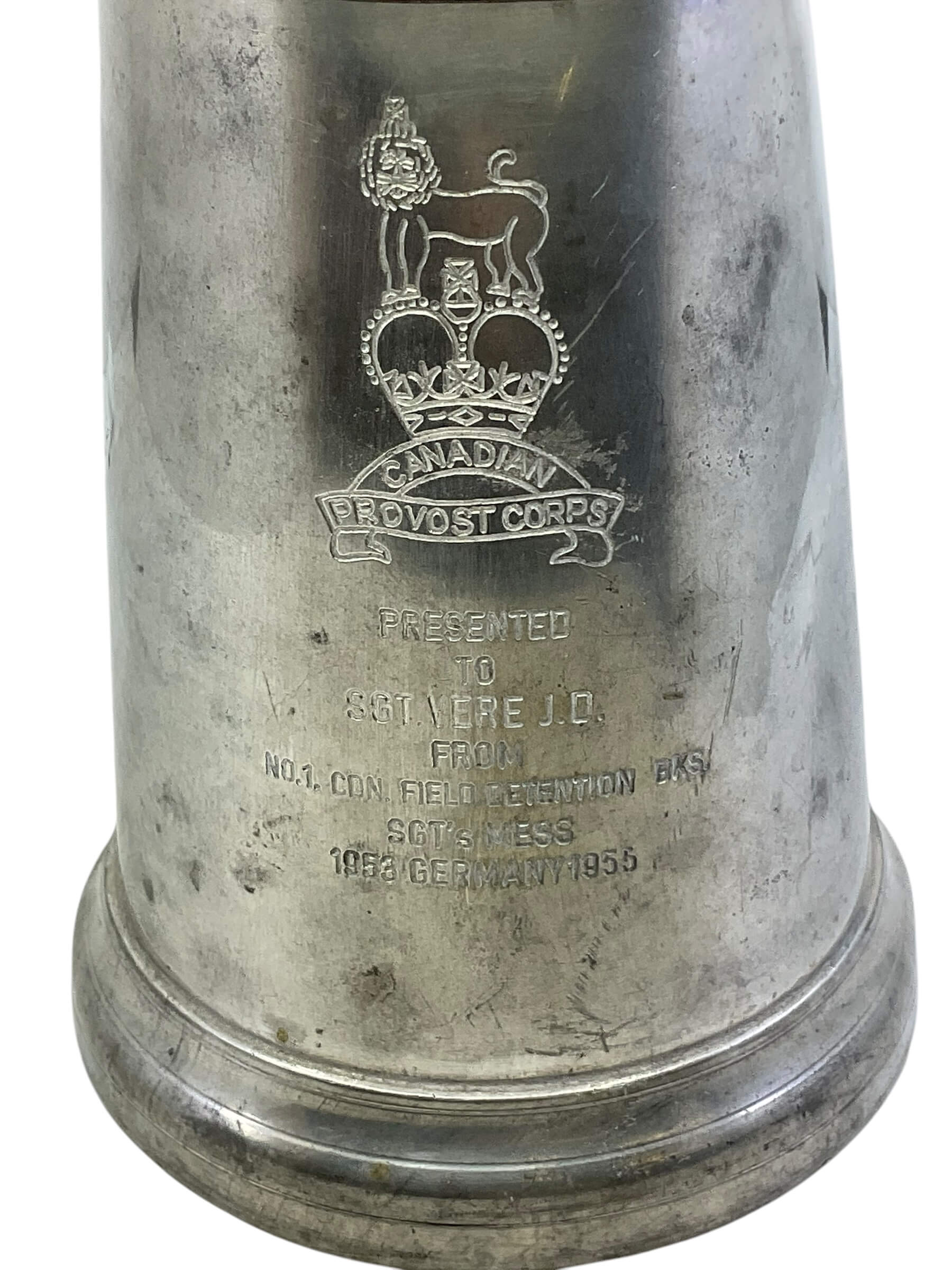 Canadian Provost Corps 1 Field Detention Barracks German Presentation Beer Stein Canadian Provost Corps 1 Field Detention Barracks German Presentation Beer Stein