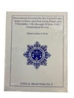 US Army & Non Army Personnel Decorations Awarded 1941-1947 OMSA Reference Book