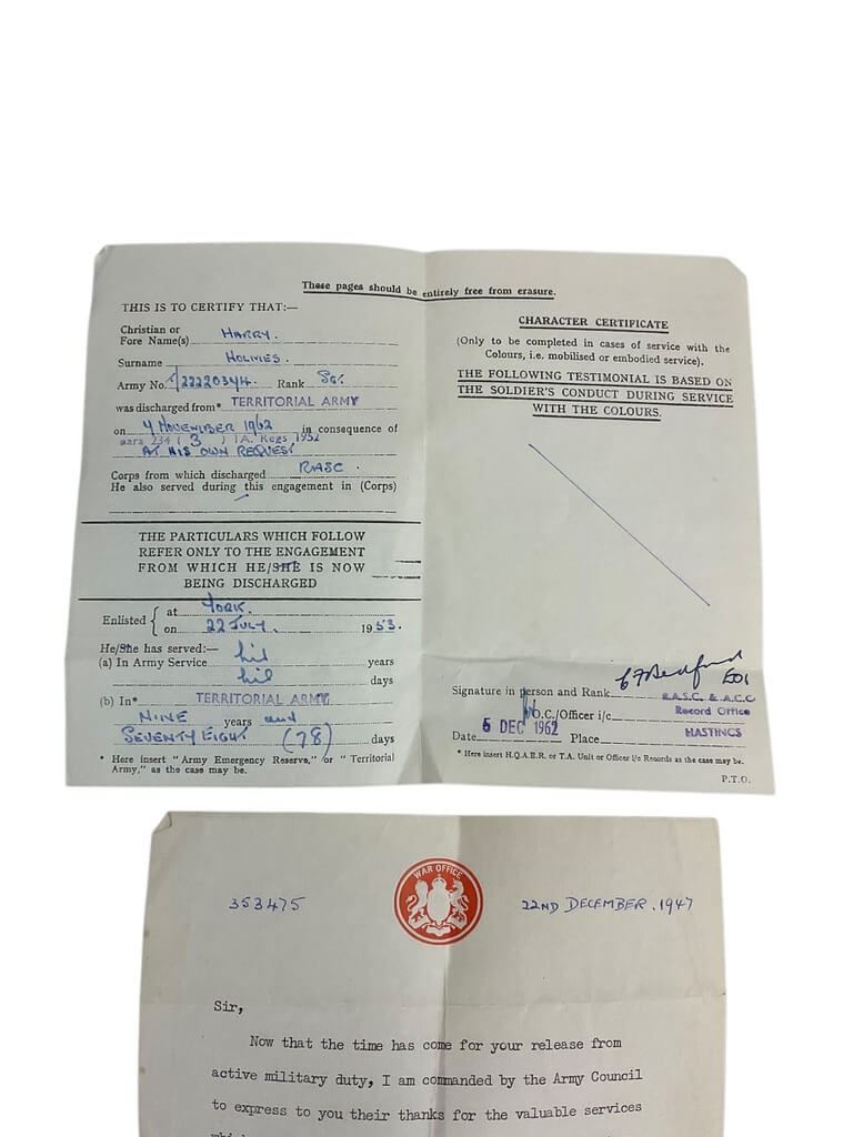 WW2 British Medal Group West Yorkshire Regiment with Regular Army Long Service Medal Lt Holmes RAOC and Paperwork WW2 British Medal Group West Yorkshire Regiment with Regular Army Long Service Medal Lt Holmes RAOC and Paperwork