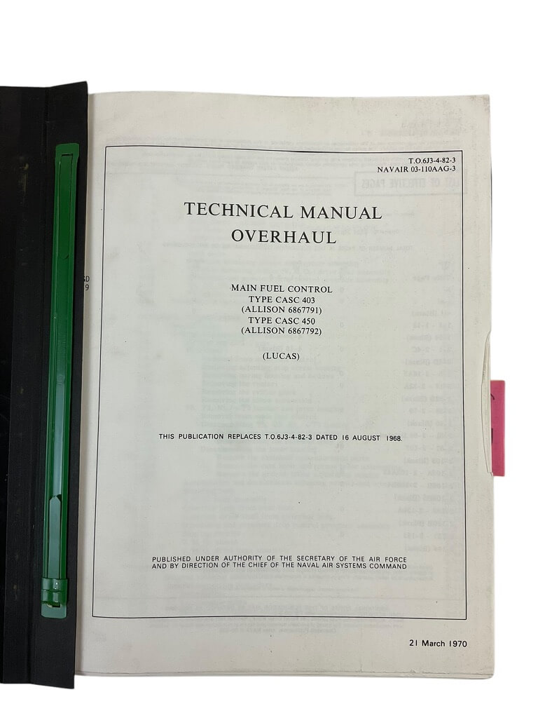 Vietnam War US USAF Technical Manual Overhaul Main Fuel Control Reference Book Vietnam War US USAF Technical Manual Overhaul Main Fuel Control Reference Book