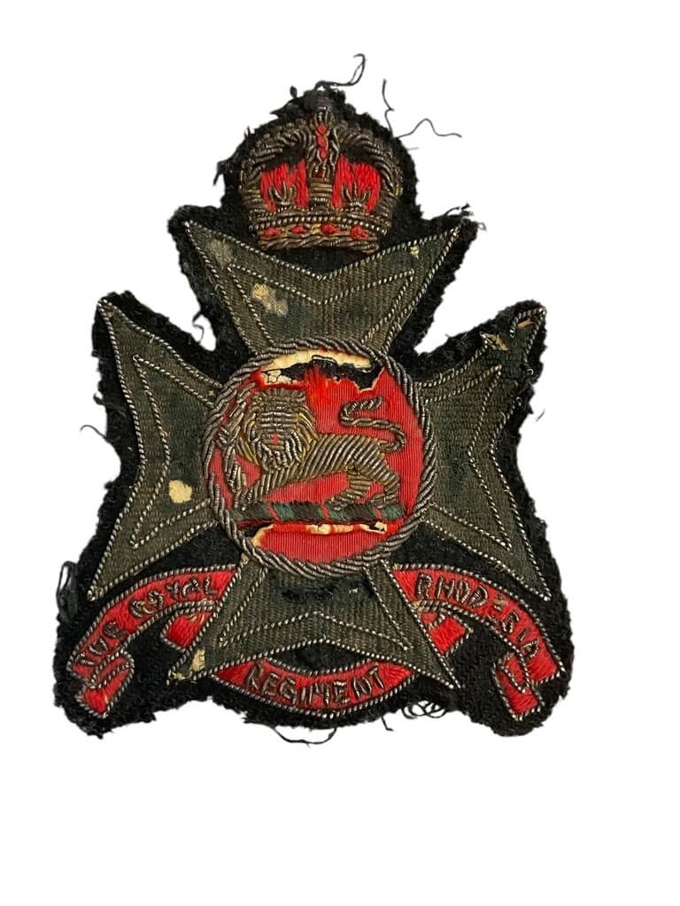 WW2 Royal Rhodesia Regiment Bullion Wire Blazer Crest Patch Vintage WW2 Royal Rhodesia Regiment Bullion Wire Blazer Crest Patch Vintage