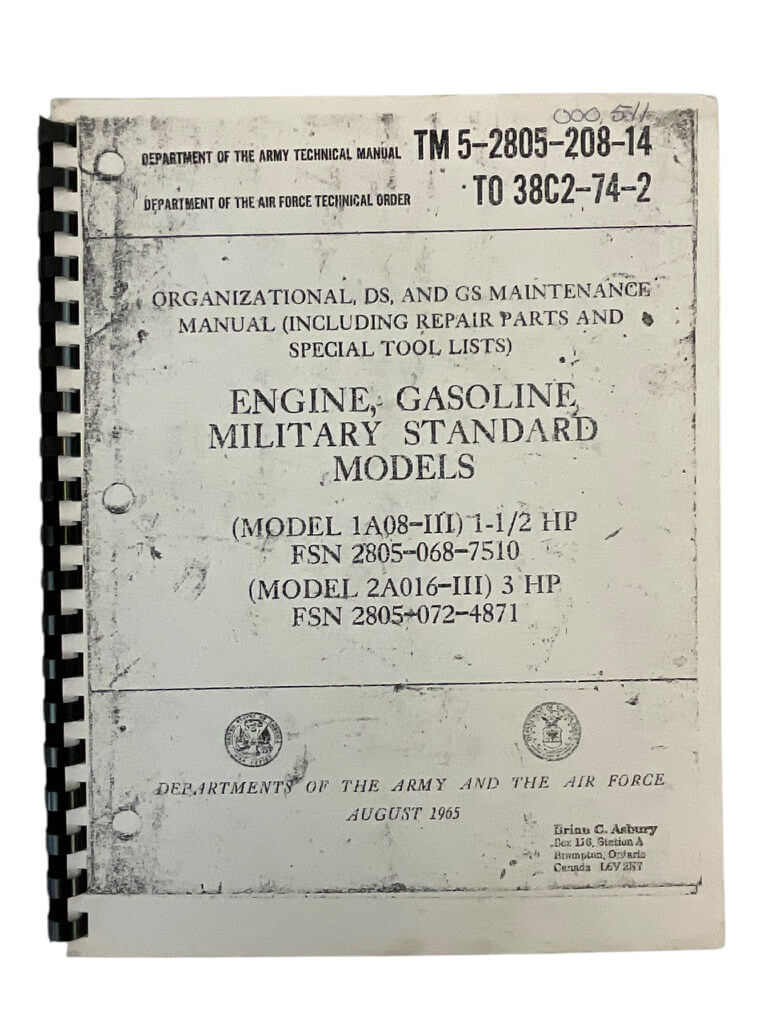 US Army Engine Gasoline Standard Models 1965 Manual Reference Book Copy US Army Engine Gasoline Standard Models 1965 Manual Reference Book Copy