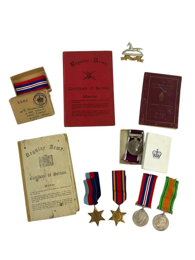 WW2 British Medal Group West Yorkshire Regiment with Regular Army Long Service Medal Lt Holmes RAOC and Paperwork WW2 British Medal Group West Yorkshire Regiment with Regular Army Long Service Medal Lt Holmes RAOC and Paperwork