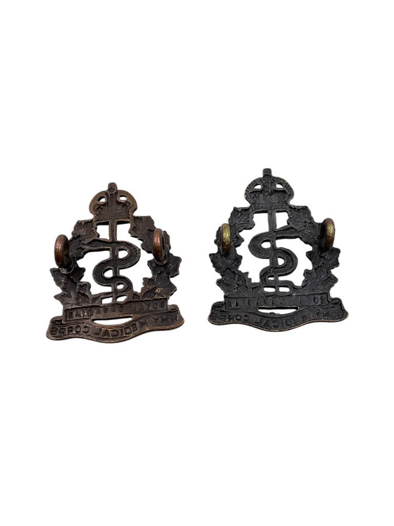 WW2 Royal Canadian Army Medical Corps Officers Bronze Collars Pair WW2 Royal Canadian Army Medical Corps Officers Bronze Collars Pair