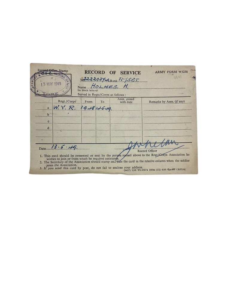 WW2 British Medal Group West Yorkshire Regiment with Regular Army Long Service Medal Lt Holmes RAOC and Paperwork WW2 British Medal Group West Yorkshire Regiment with Regular Army Long Service Medal Lt Holmes RAOC and Paperwork