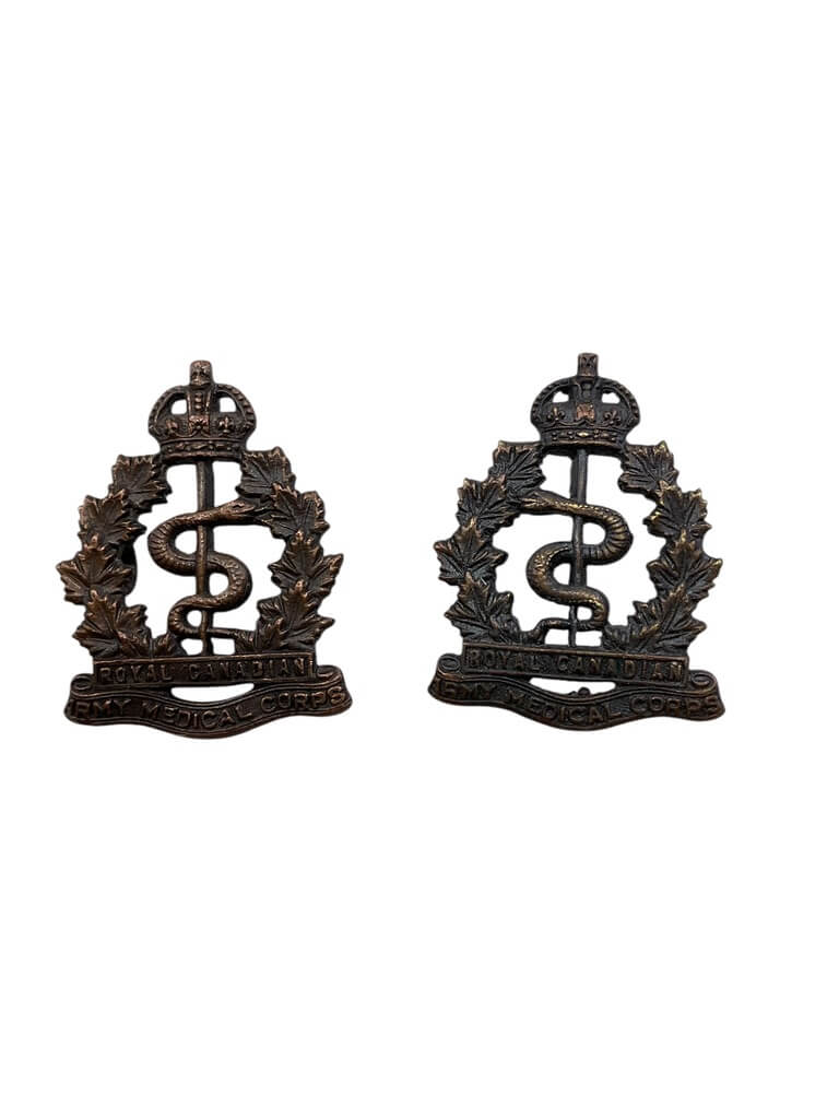 WW2 Royal Canadian Army Medical Corps Officers Bronze Collars Pair WW2 Royal Canadian Army Medical Corps Officers Bronze Collars Pair