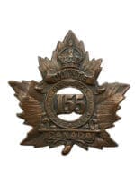 WW1 Canadian CEF Quinte 155 Overseas Battalion Cap Badge