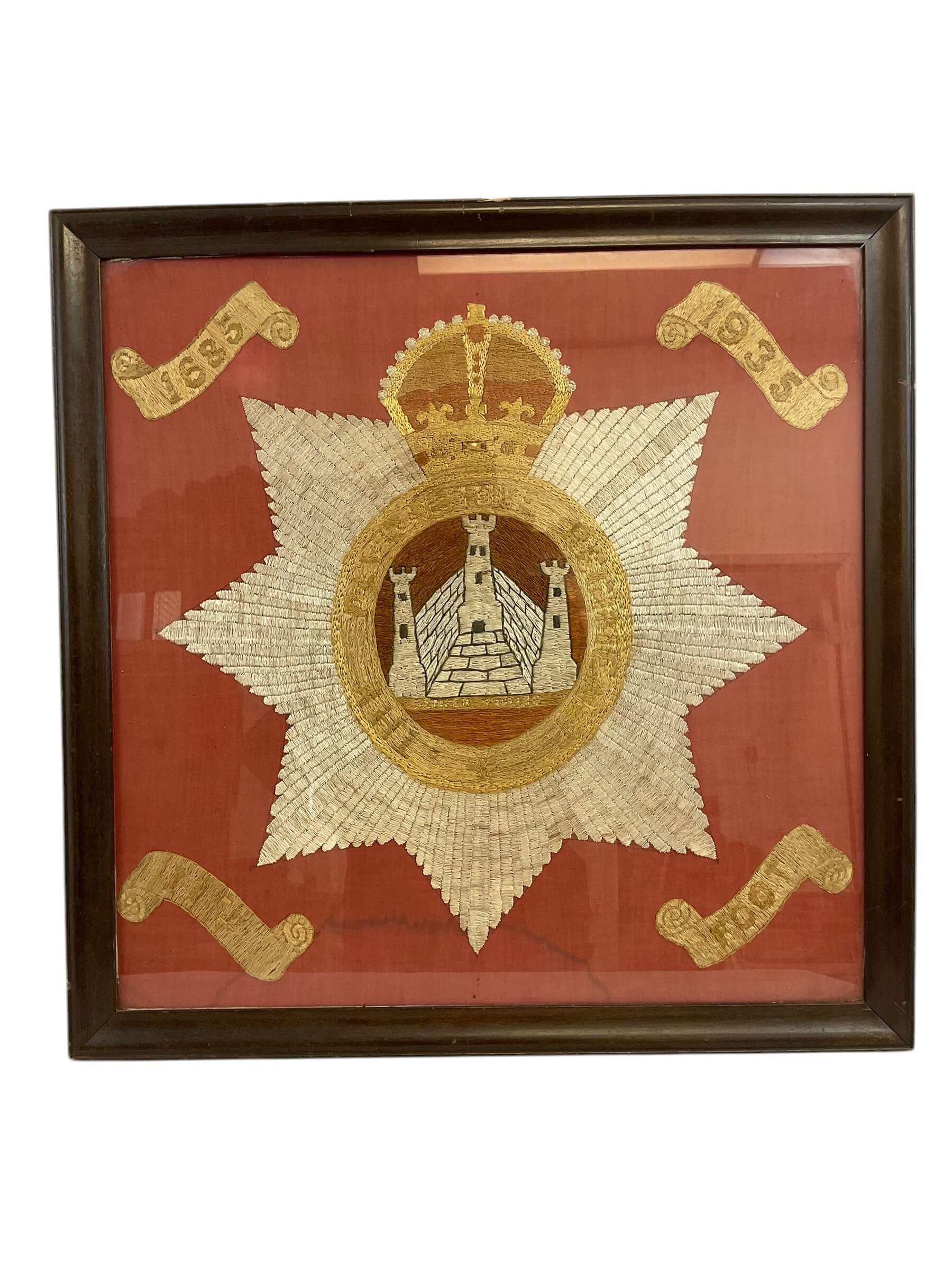 WW2 British The Devonshire Regiment Embroidered Cap Badge Framed 24 X 24 WW2 British The Devonshire Regiment Embroidered Cap Badge Framed 24 X 24