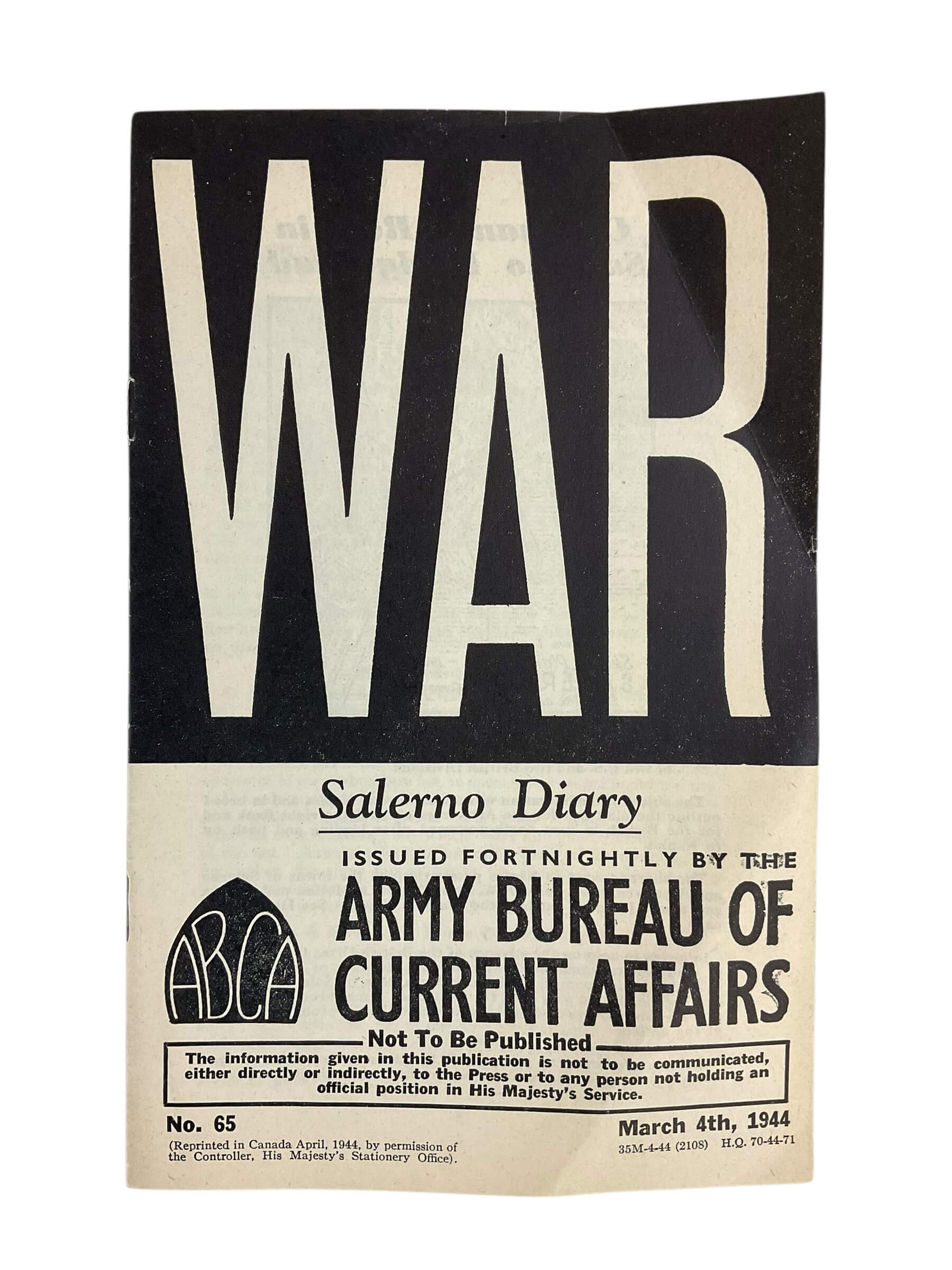 WW2 Canadian WAR no 65 Salerno Diary Reference Book WW2 Canadian WAR no 65 Salerno Diary Reference Book