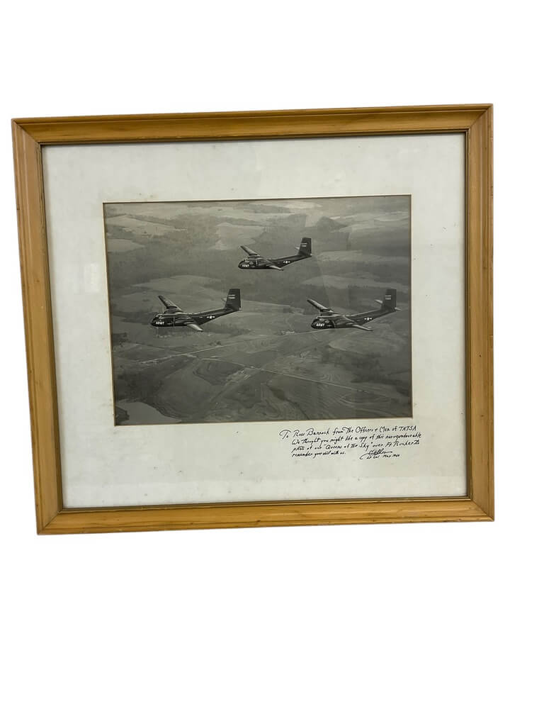 US Army Fort Rucker Caribou Aircraft in Flight Russ Bannock Dedication Framed Picture 20 X 17 US Army Fort Rucker Caribou Aircraft in Flight Russ Bannock Dedication Framed Picture 20 X 17