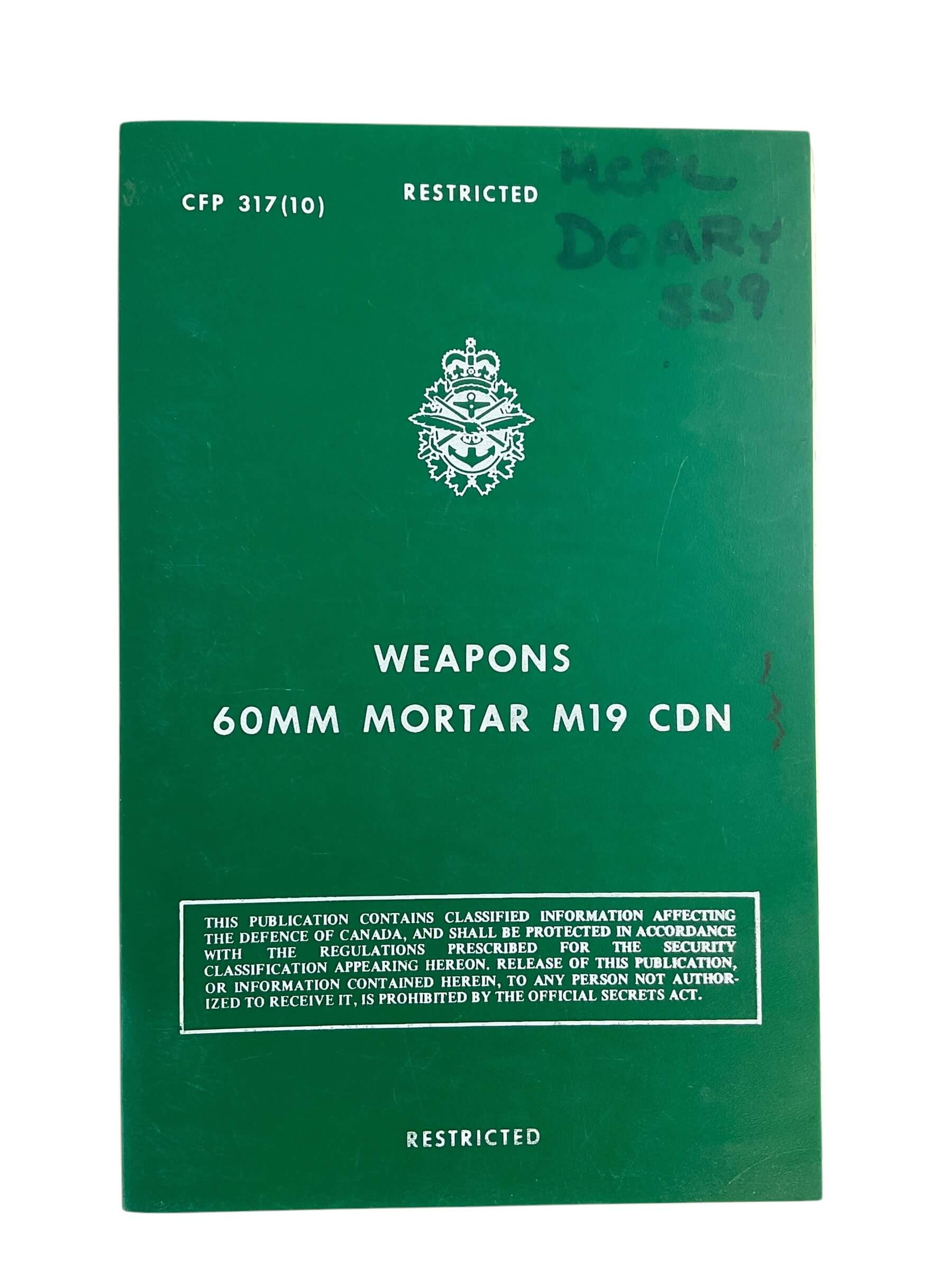 Canadian National Defence Weapons 60mm Mortar M19 CDN Reference Book Canadian National Defence Weapons 60mm Mortar M19 CDN Reference Book