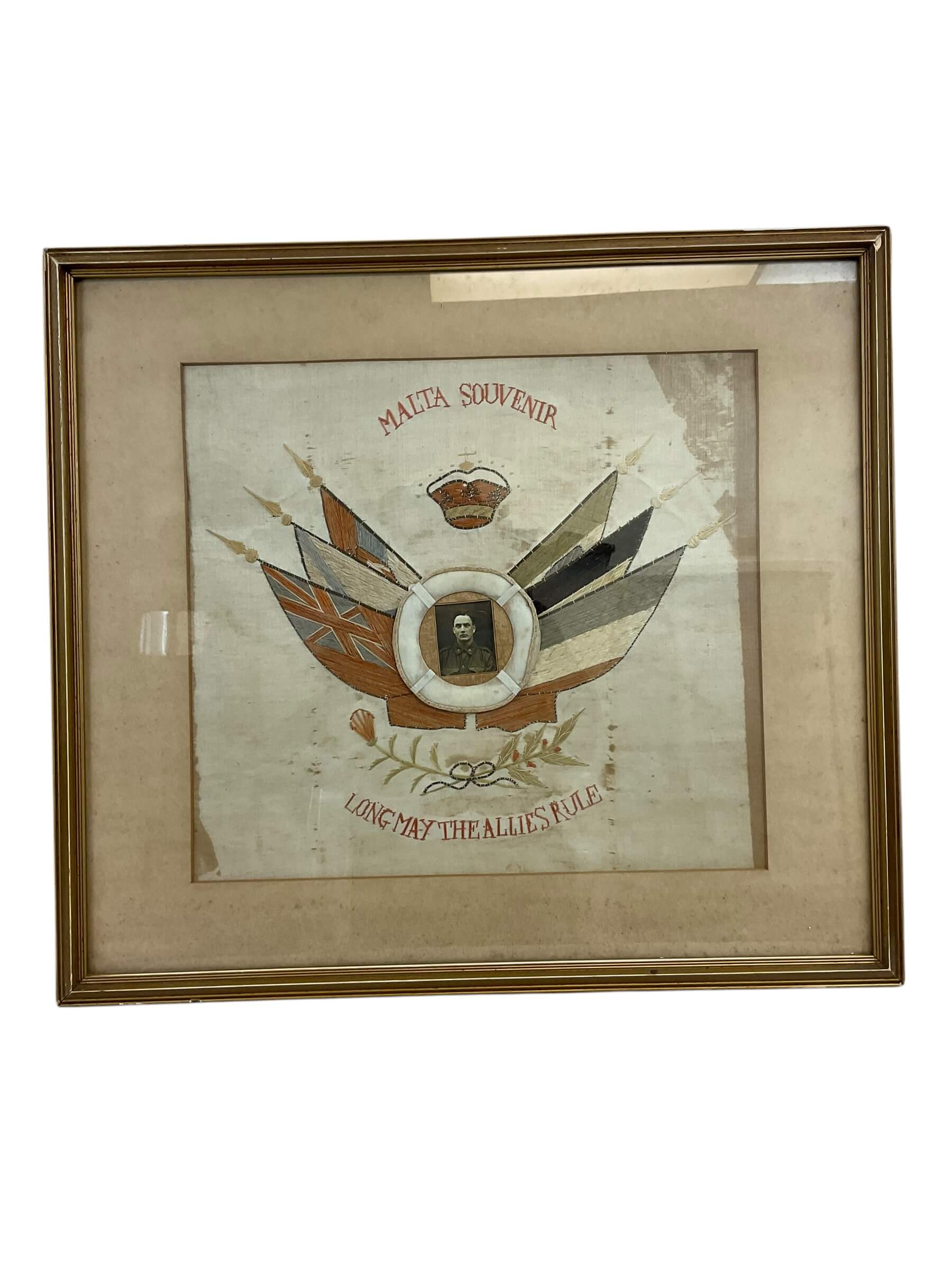 WW1 Australian ANZAC Malta Souvenir Long Live The Allies Rule Framed Embroidery 25 X 28 WW1 Australian ANZAC Malta Souvenir Long Live The Allies Rule Framed Embroidery 25 X 28
