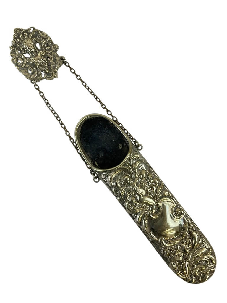 Repousse Spectacles Holder Chatelaine Clip Sterling Silver Hallmarked Repousse Spectacles Holder Chatelaine Clip Sterling Silver Hallmarked