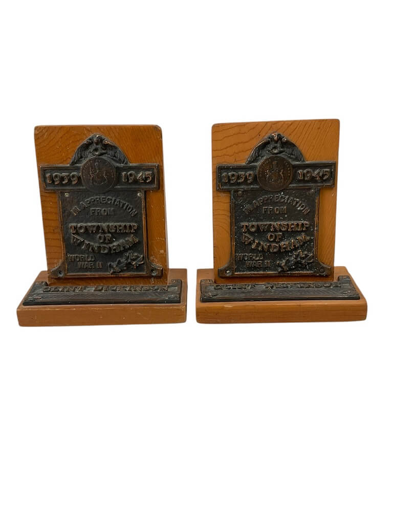 WW2 Canadian Township of Windham Ontario Appreciation Bookends Named to Clint Dickinson WW2 Canadian Township of Windham Ontario Appreciation Bookends Named to Clint Dickinson
