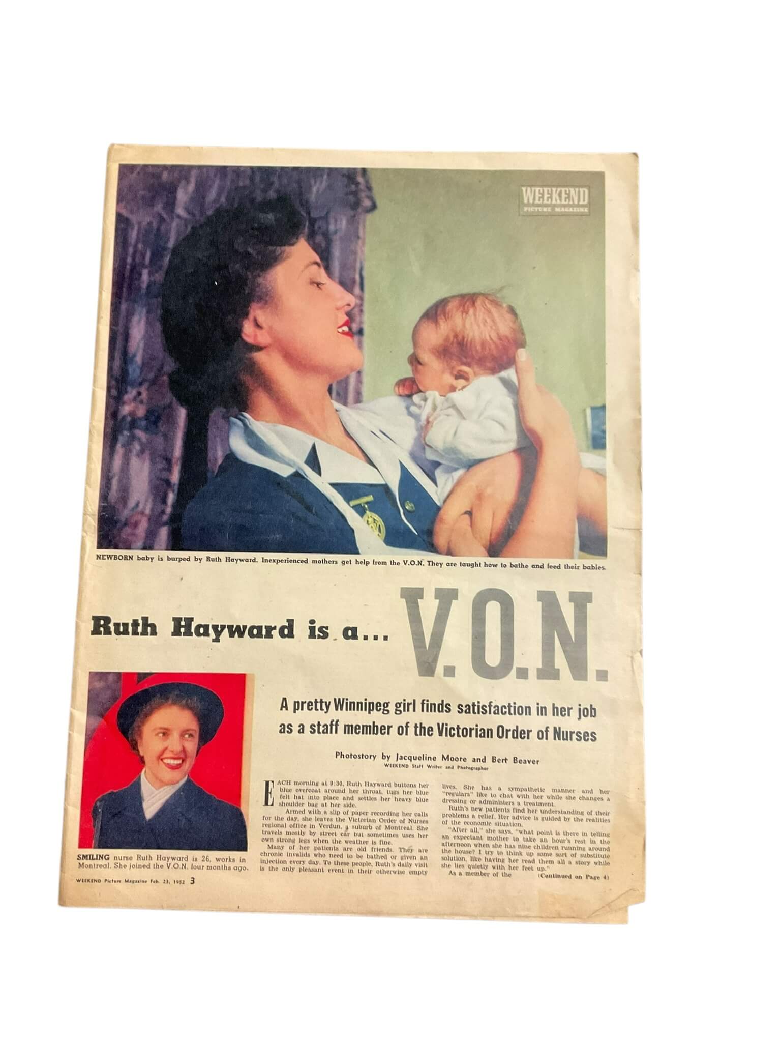Canadian Victorian Order of Nurses VON Newspaper Print Ad Featuring Ruth Hayward Canadian Victorian Order of Nurses VON Newspaper Print Ad Featuring Ruth Hayward