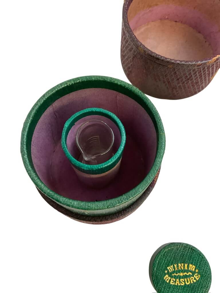 Medicine Glass and Minim Measure Set in Brown Transit Case Medicine Glass and Minim Measure Set in Brown Transit Case