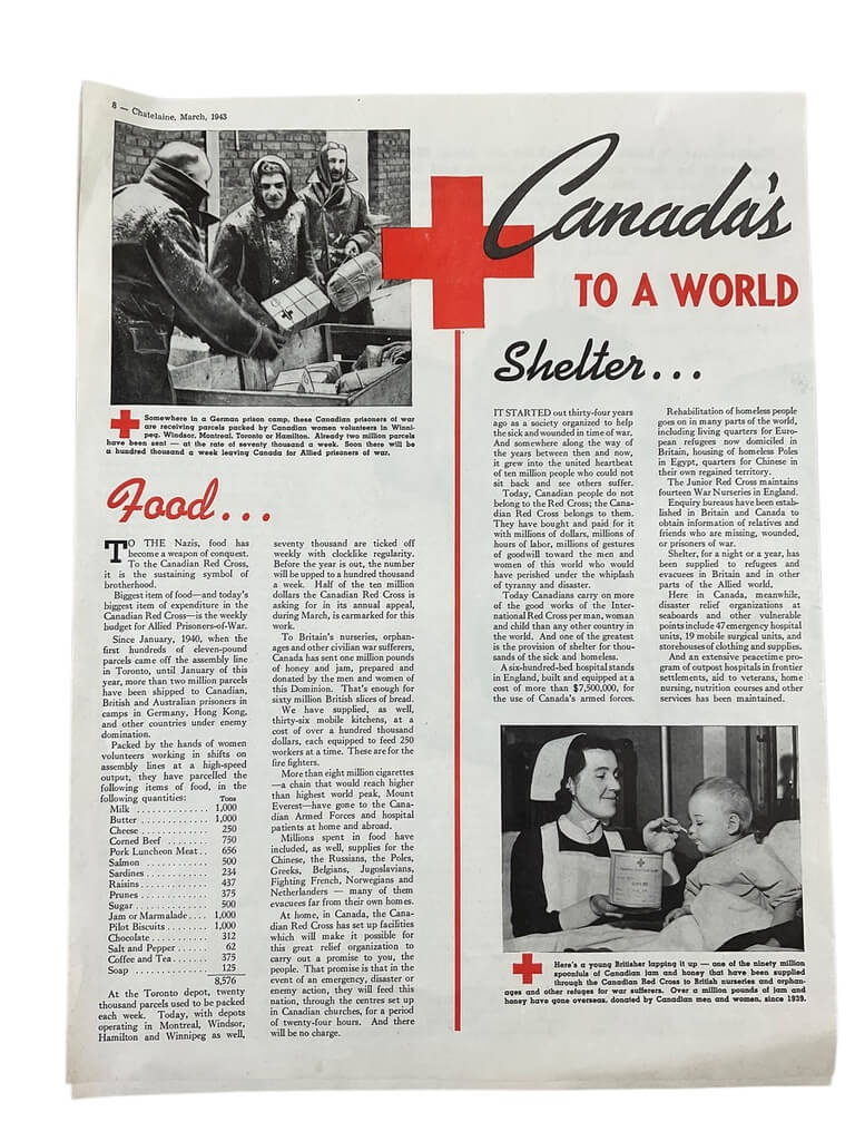 WW2 Canadian Red Cross Canada's To A World Newspaper Print Ad WW2 Canadian Red Cross Canada's To A World Newspaper Print Ad