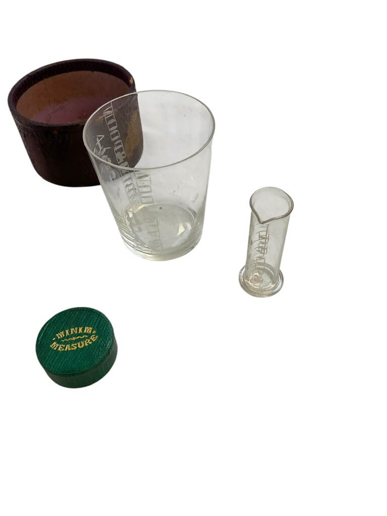 Medicine Glass and Minim Measure Set in Brown Transit Case Medicine Glass and Minim Measure Set in Brown Transit Case