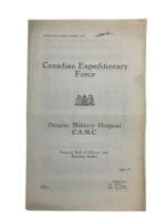 WW1 Canadian CEF Ontario Military Hospital CAMC Nominal Roll
