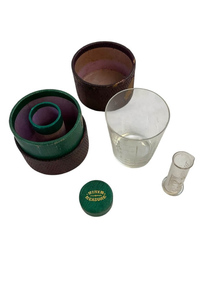 Medicine Glass and Minim Measure Set in Brown Transit Case Medicine Glass and Minim Measure Set in Brown Transit Case