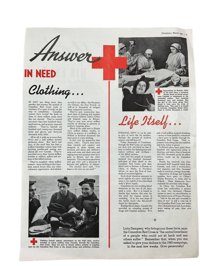 WW2 Canadian Red Cross Canada's To A World Newspaper Print Ad WW2 Canadian Red Cross Canada's To A World Newspaper Print Ad