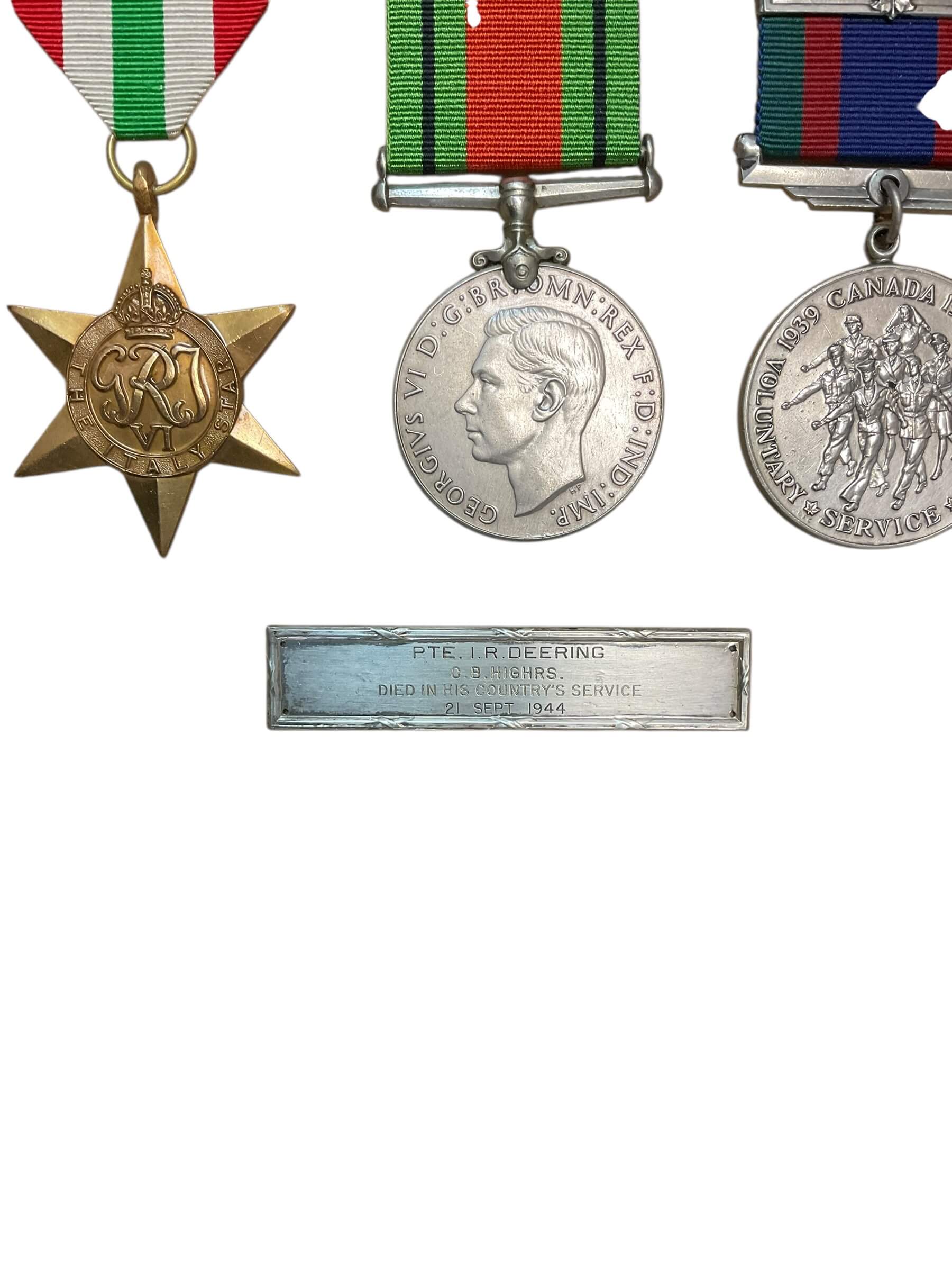 WW2 Canadian Cape Breton Highlanders KIA Birks Bar Medal Group Named to Pte. I.R. Deering WW2 Canadian Cape Breton Highlanders KIA Birks Bar Medal Group Named to Pte. I.R. Deering