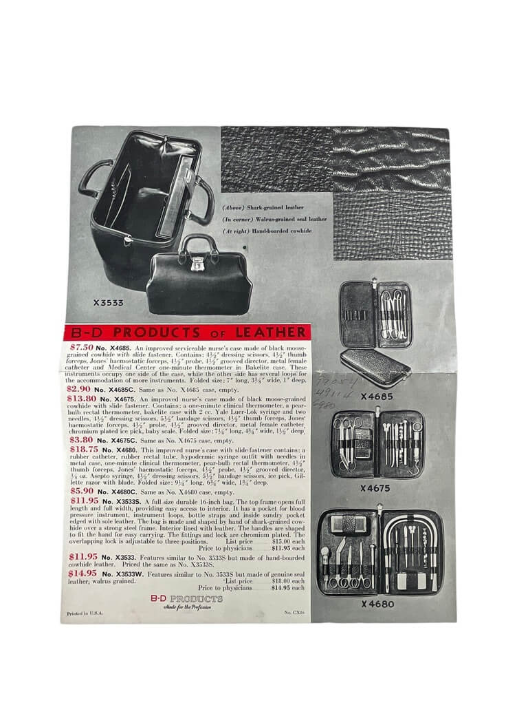 US B-D Products of Leather No X4680 Nurses Case With Contents In Original Packaging US B-D Products of Leather No X4680 Nurses Case With Contents In Original Packaging