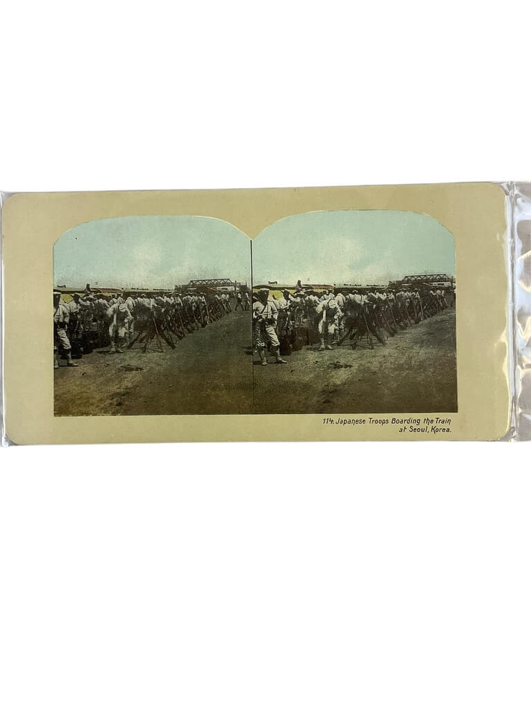 Pre WW1 Imperial Japanese Troops Boarding The Train Seoul Korea Stereoscope Pre WW1 Imperial Japanese Troops Boarding The Train Seoul Korea Stereoscope
