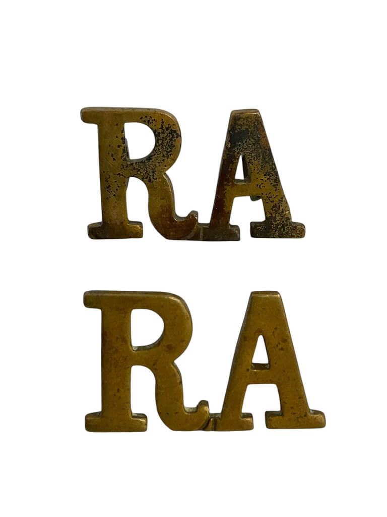 WW1 British BEF Royal Artillery RA Collars Insignia Pair WW1 British BEF Royal Artillery RA Collars Insignia Pair