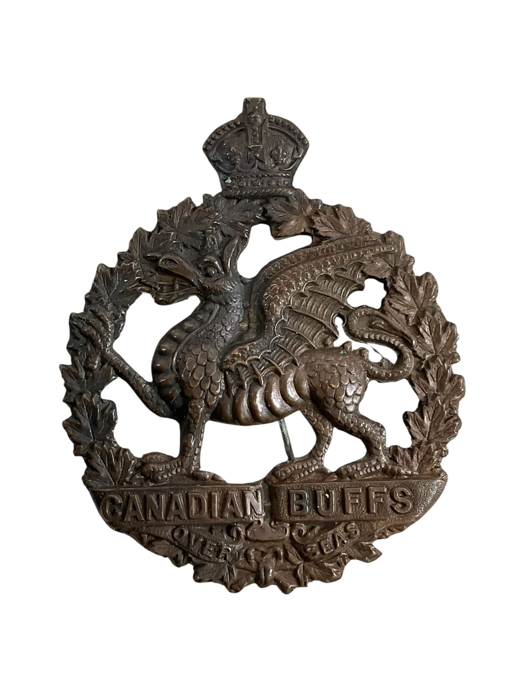 WW1 Canadian 198th Battalion Canadian Buffs Cap Badge WW1 Canadian 198th Battalion Canadian Buffs Cap Badge