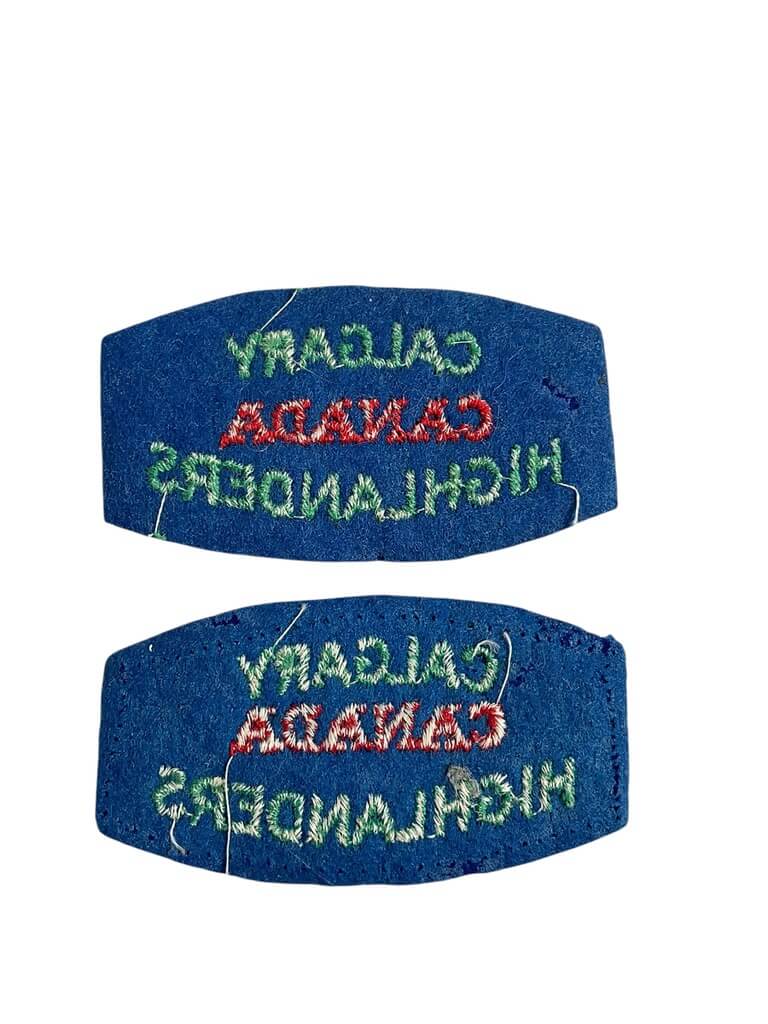 WW2 Canadian Calgary Highlanders British Made Starch Back Shoulder Titles Insignia Pair WW2 Canadian Calgary Highlanders British Made Starch Back Shoulder Titles Insignia Pair