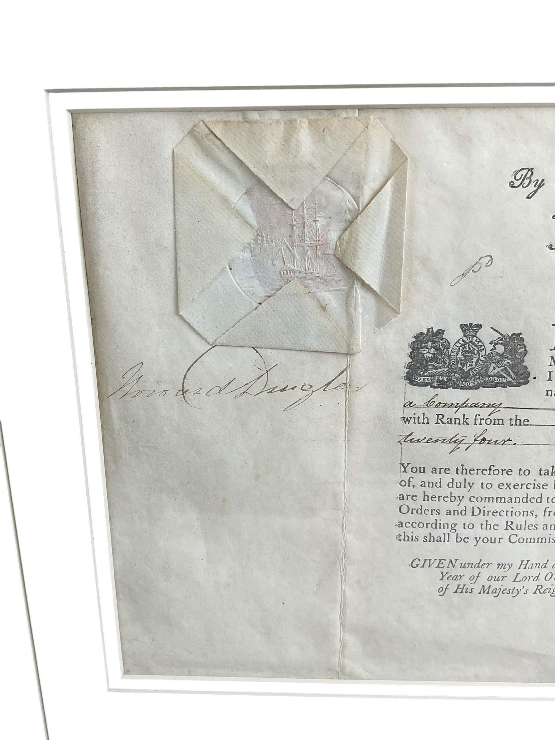 Canadian Officers Commission New Brunswick Militia 1824 Framed Canadian Officers Commission New Brunswick Militia 1824 Framed