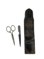 Scottish Thistle Manicure Set Cuticle Scissors and File In Original Leather Case
