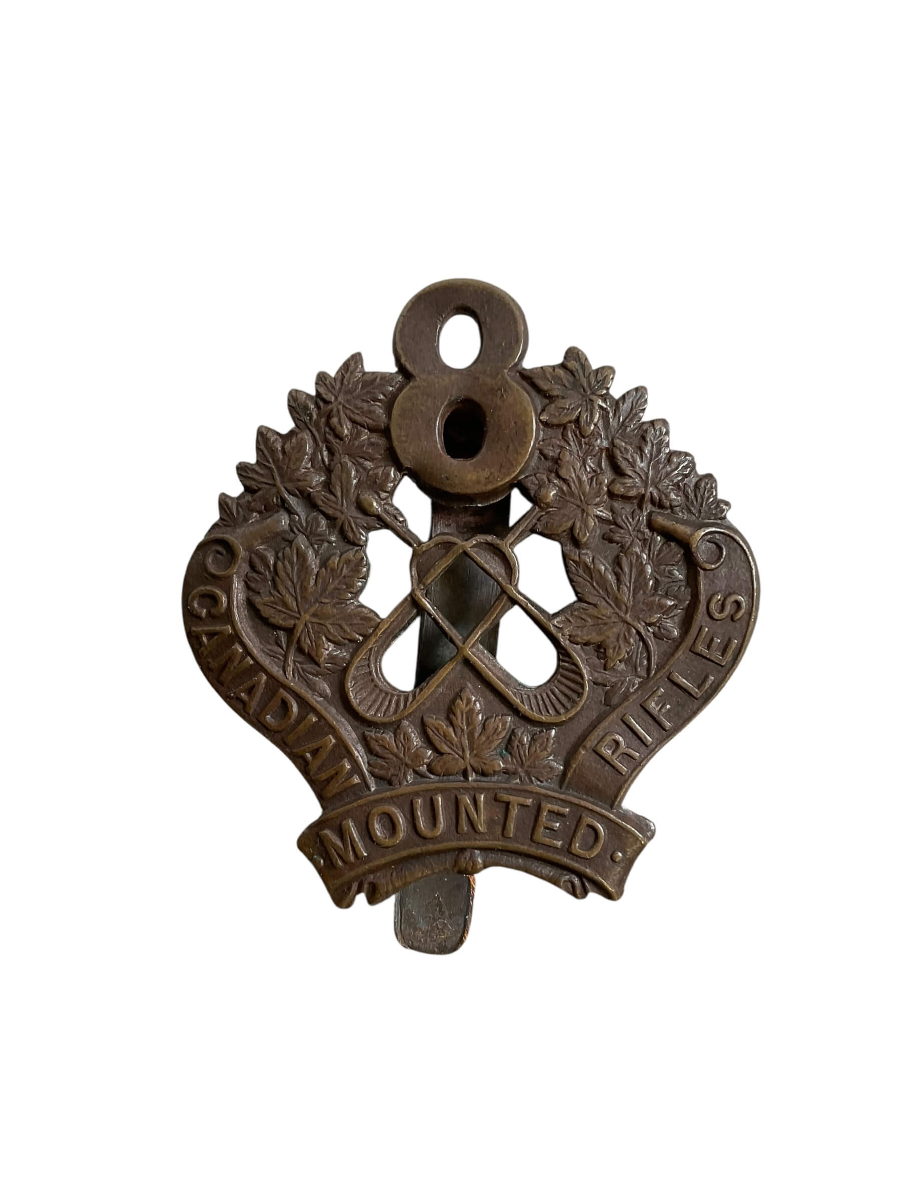 WW1 Canadian CEF 8th Battalion Canadian Mounted Rifles Cap Badge WW1 Canadian CEF 8th Battalion Canadian Mounted Rifles Cap Badge