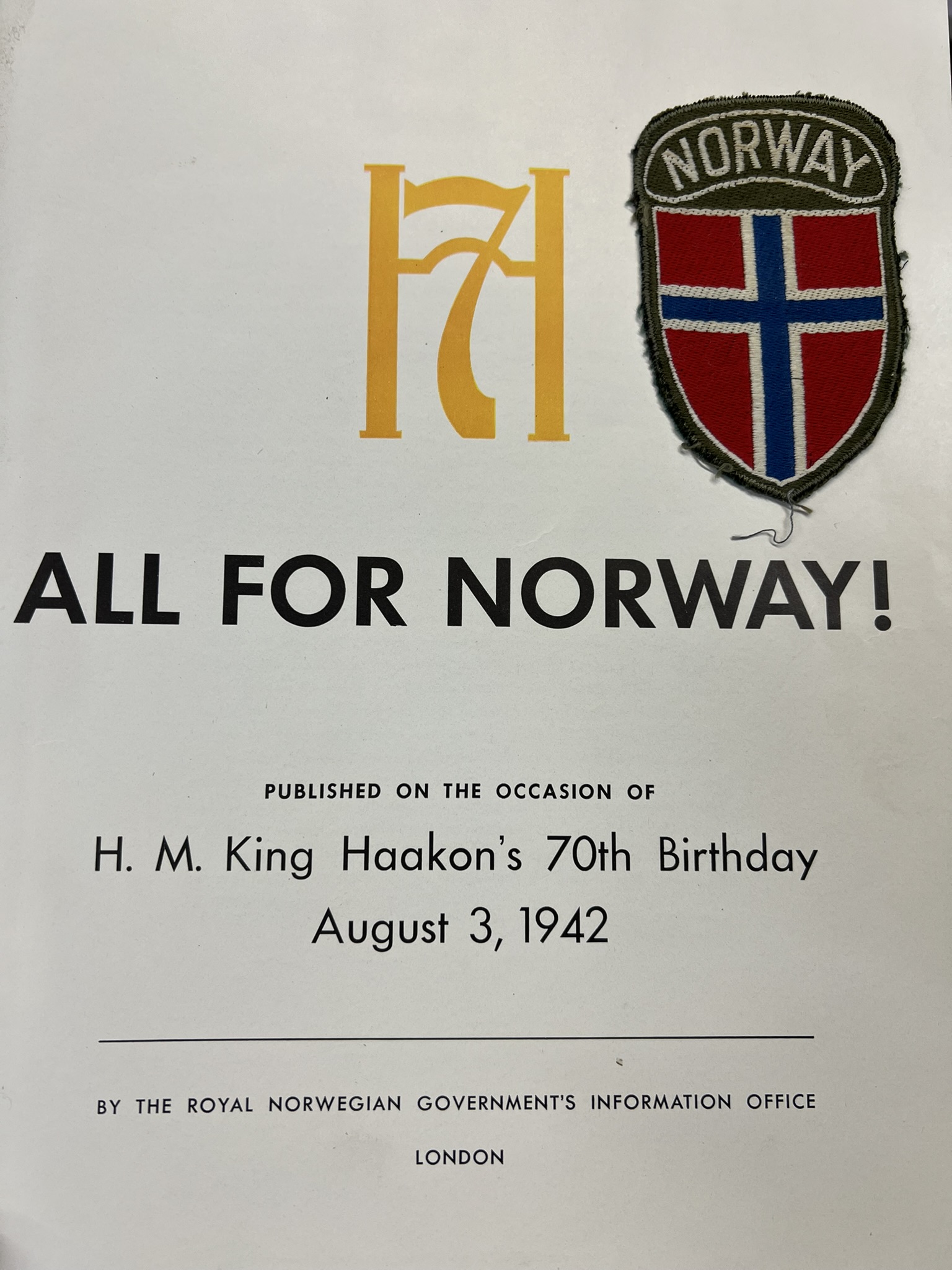 WW2 Norwegian All For Norway! Commemorative HM King Haakon's 70th Birthday Used Hardcover Reference Book WW2 Norwegian All For Norway! Commemorative HM King Haakon's 70th Birthday Used Hardcover Reference Book