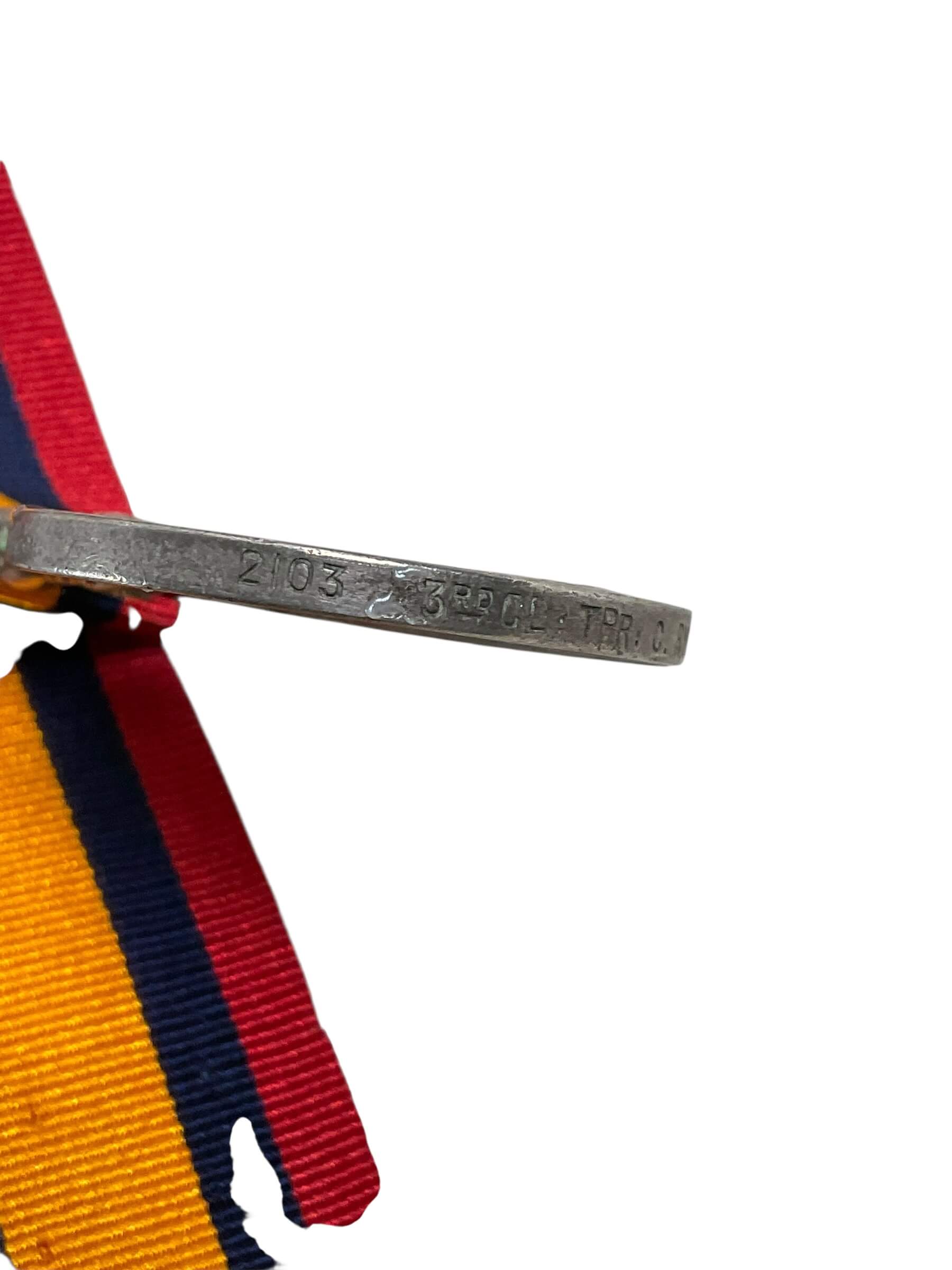 British Victorian QSA Full Size Medal Named 2103 3rd Class Trooper C Ryckman SAC British Victorian QSA Full Size Medal Named 2103 3rd Class Trooper C Ryckman SAC