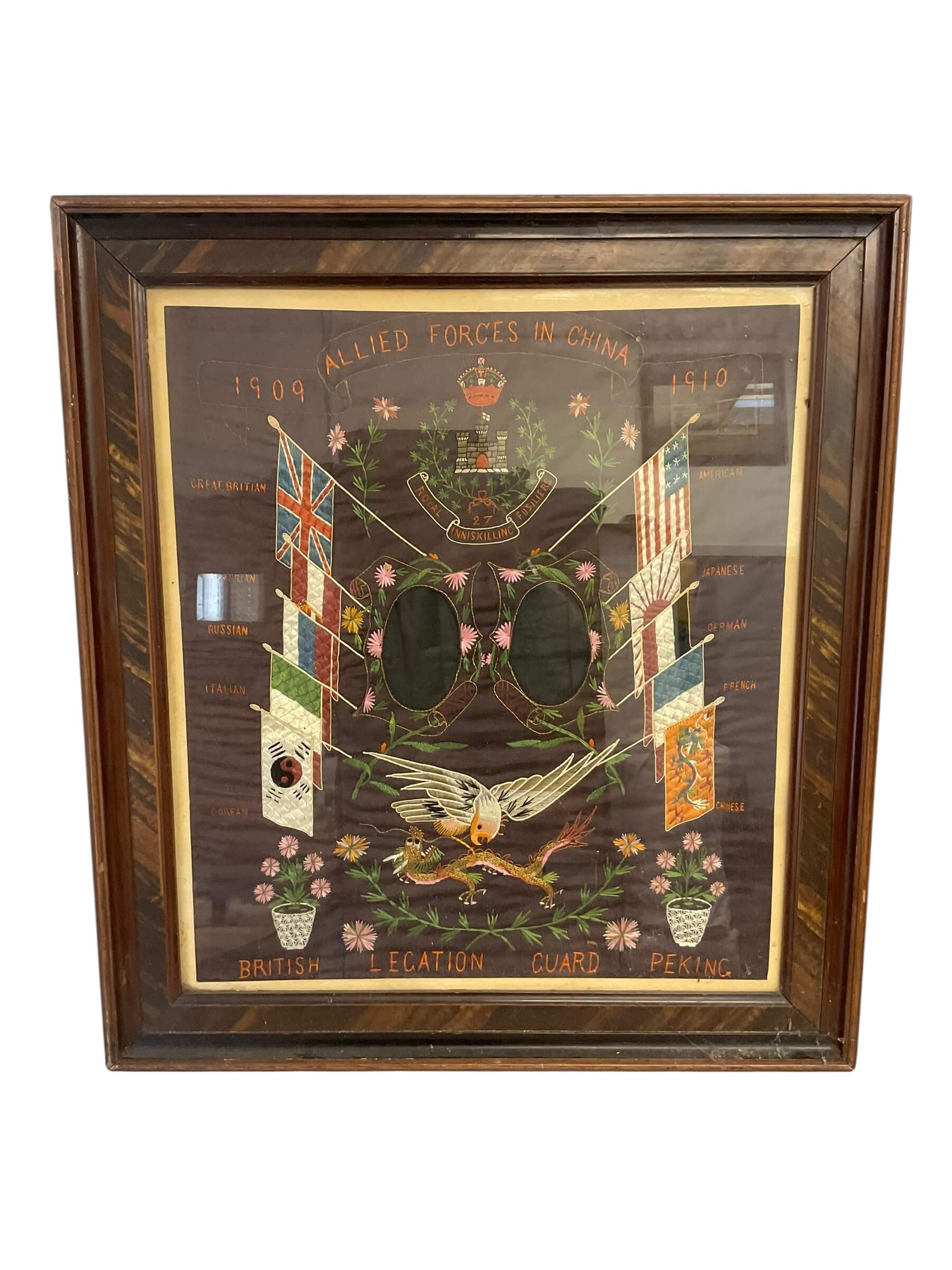 British 27th Royal Irish Fusiliers Boxer Rebellion Framed Needlepoint 29 1/2" X 26 1/2" British 27th Royal Irish Fusiliers Boxer Rebellion Framed Needlepoint 29 1/2" X 26 1/2"