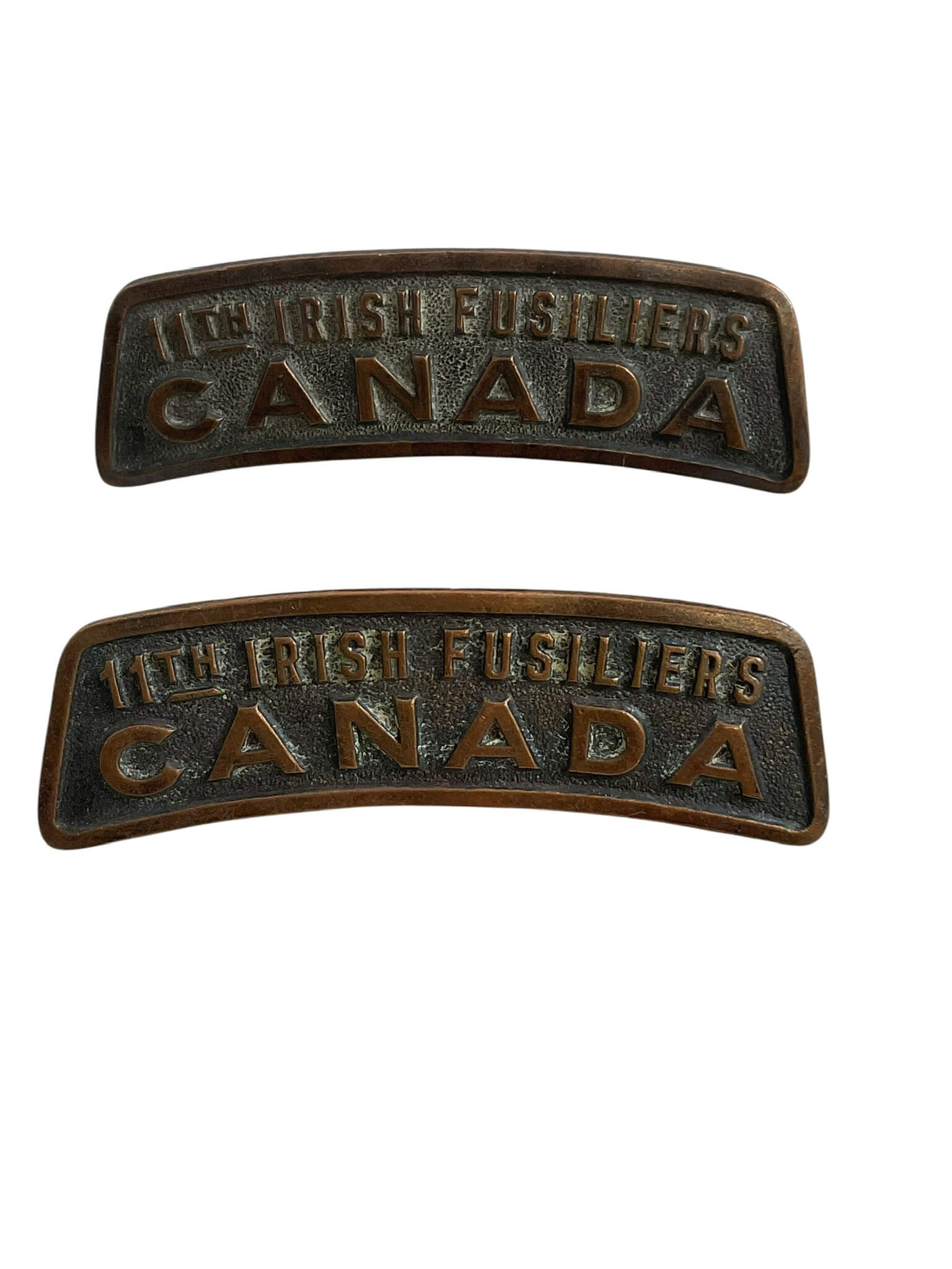WW1 Canadian CEF 11th Irish Fusiliers Shoulder Titles Insignia Pair WW1 Canadian CEF 11th Irish Fusiliers Shoulder Titles Insignia Pair