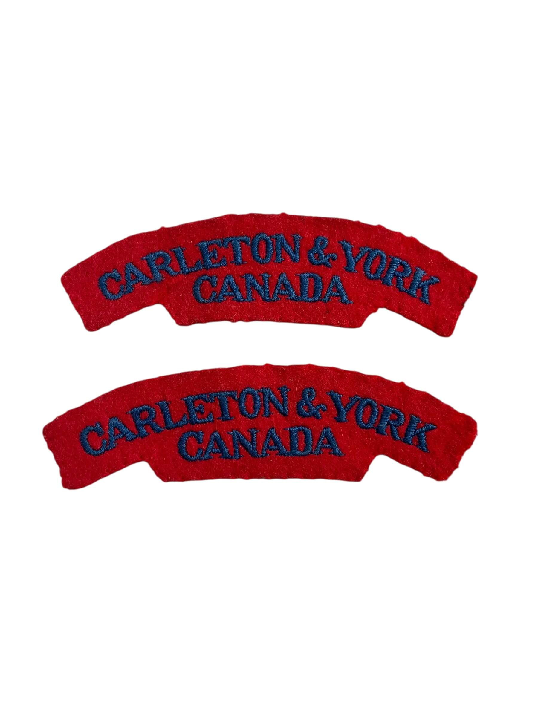 WW2 Canadian Carleton and York Regiment British Made Starch Back Shoulder Titles Insignia Pair WW2 Canadian Carleton and York Regiment British Made Starch Back Shoulder Titles Insignia Pair