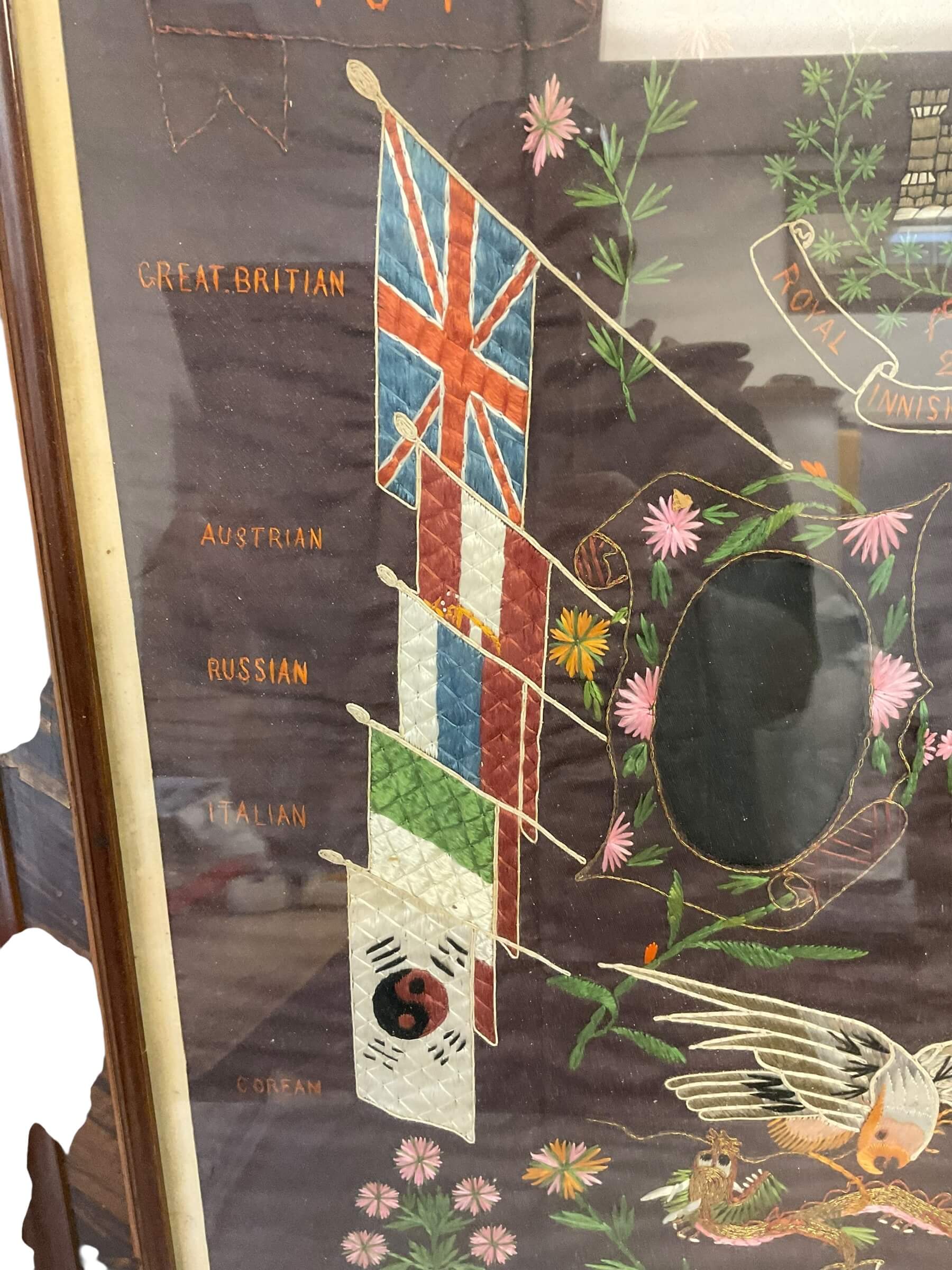 British 27th Royal Irish Fusiliers Boxer Rebellion Framed Needlepoint 29 1/2" X 26 1/2" British 27th Royal Irish Fusiliers Boxer Rebellion Framed Needlepoint 29 1/2" X 26 1/2"