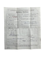 WW1 Canadian CEF Discharge Certificate CASC