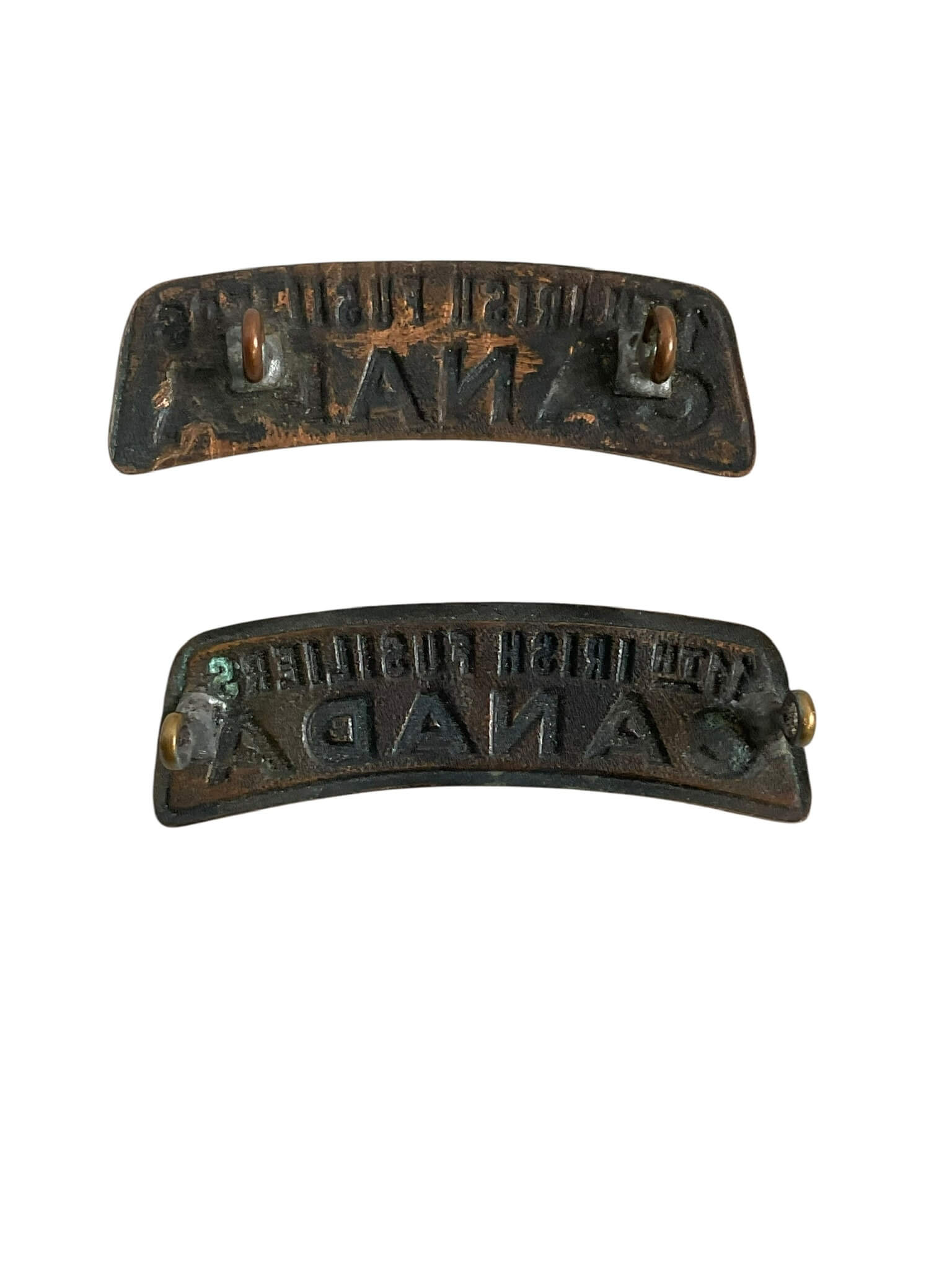 WW1 Canadian CEF 11th Irish Fusiliers Shoulder Titles Insignia Pair WW1 Canadian CEF 11th Irish Fusiliers Shoulder Titles Insignia Pair