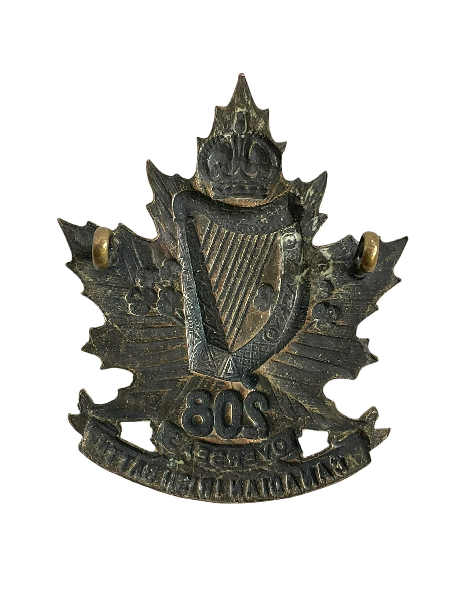 WW1 Canadian CEF 208th Irish Battalion Cap Badge WW1 Canadian CEF 208th Irish Battalion Cap Badge
