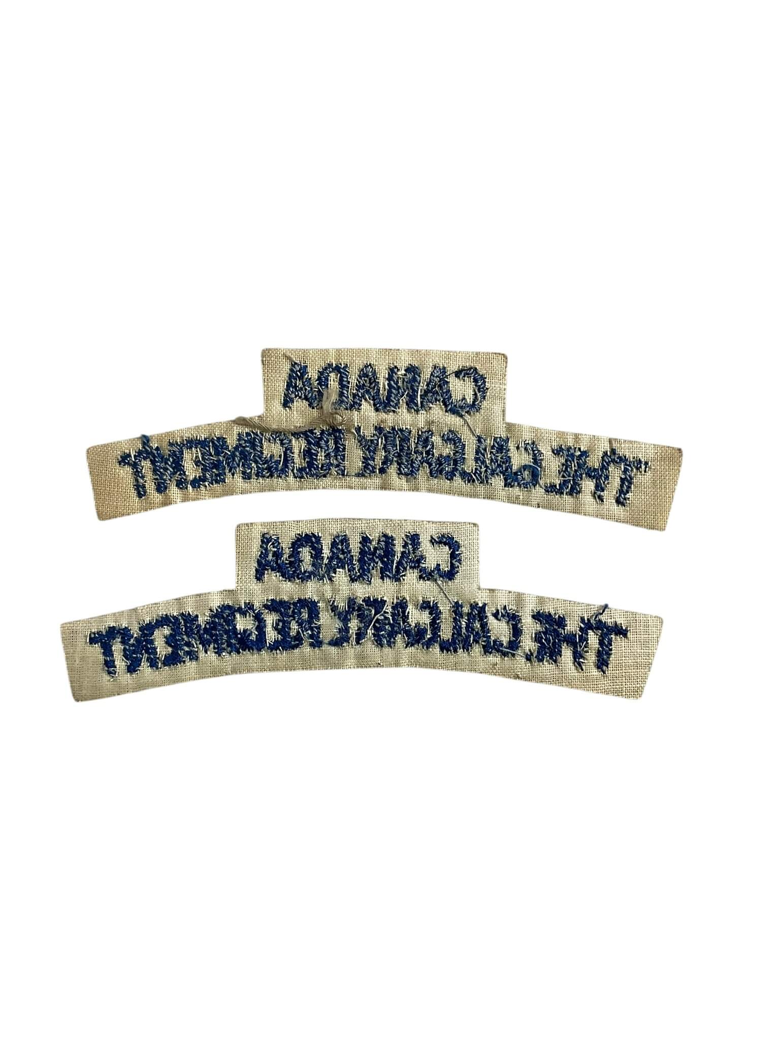 WW2 Canadian The Calgary Regiment British Made Shoulder Titles Insignia Pair WW2 Canadian The Calgary Regiment British Made Shoulder Titles Insignia Pair