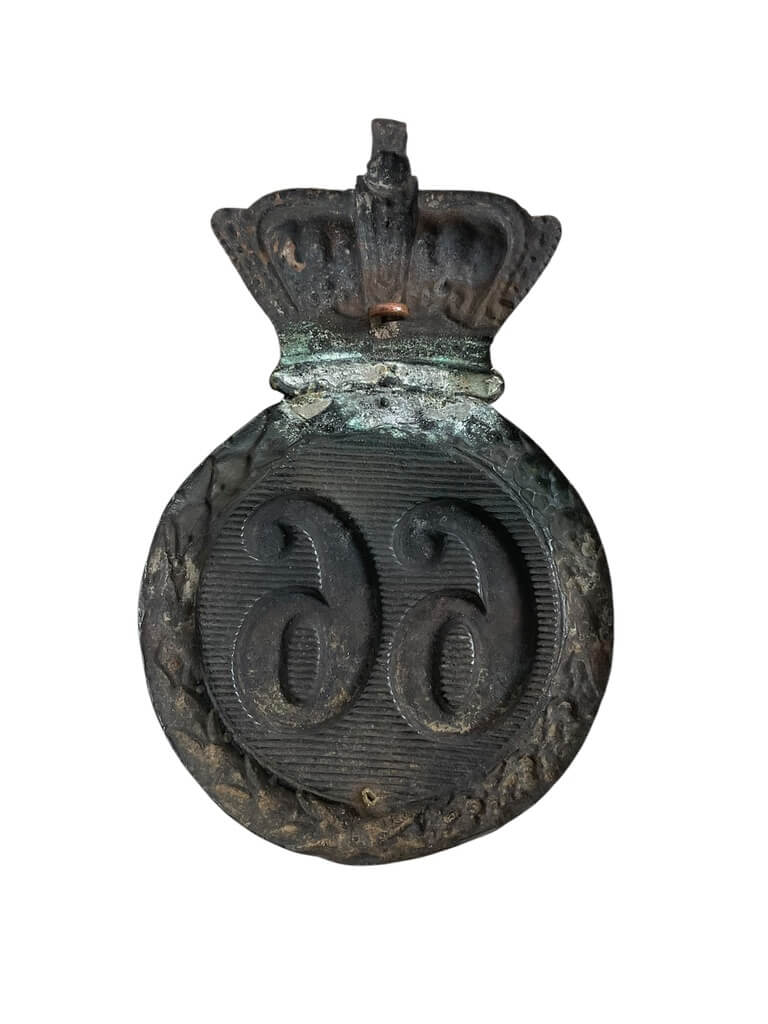 British Crimean War Era 66th Regiment Albert Pattern Helmet Plate British Crimean War Era 66th Regiment Albert Pattern Helmet Plate
