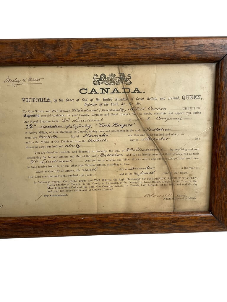 Canadian 12th York Rangers Officers Commision Framed 1890 Dated 18" X 12 1/2" Canadian 12th York Rangers Officers Commision Framed 1890 Dated 18" X 12 1/2"