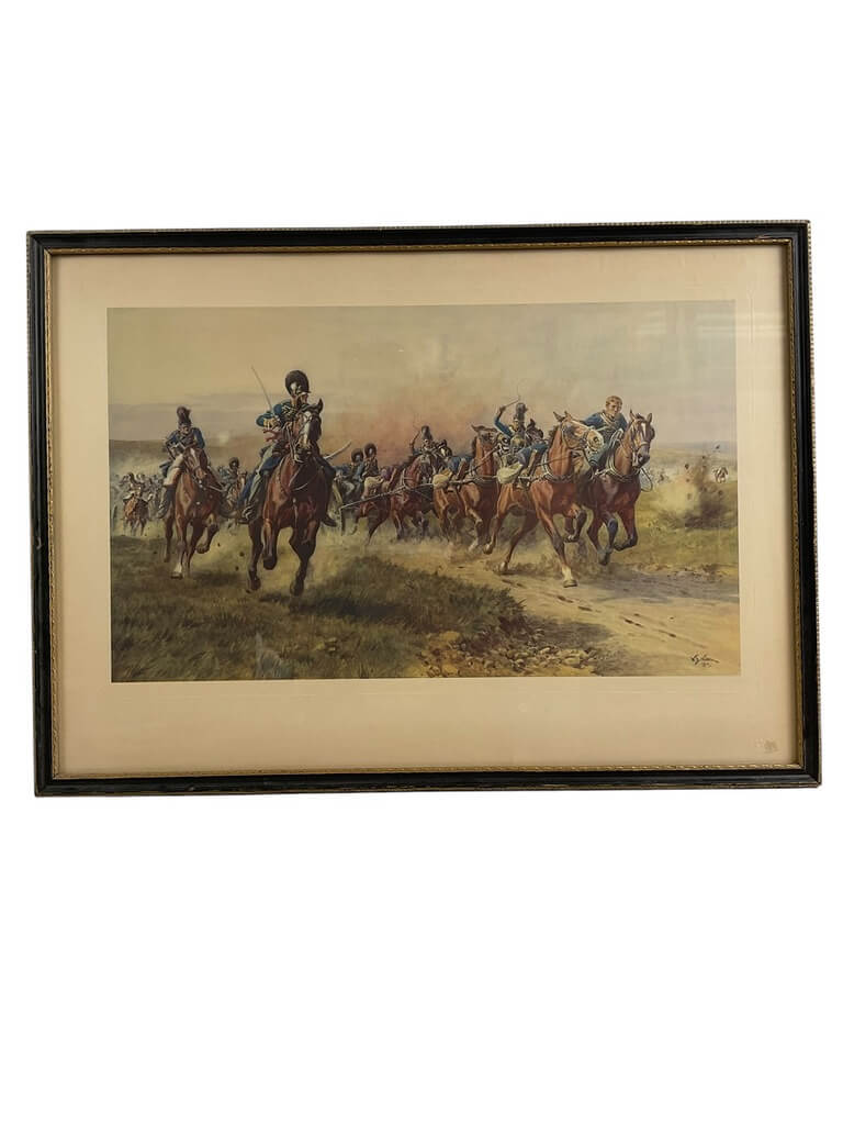British Napoleonic Artillery Guns At Fuentes D'Onor 1811 Print Framed 26" X 19" British Napoleonic Artillery Guns At Fuentes D'Onor 1811 Print Framed 26" X 19"