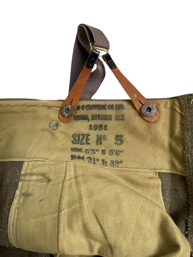 Canadian Army Korean War Battledress Pants Size 5 Dated 1951 With Suspenders Canadian Army Korean War Battledress Pants Size 5 Dated 1951 With Suspenders