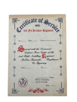 WW2 British 3rd Field Artillery Regiment Certificate of Service BLANK 11 1/2" X 8 1/2"