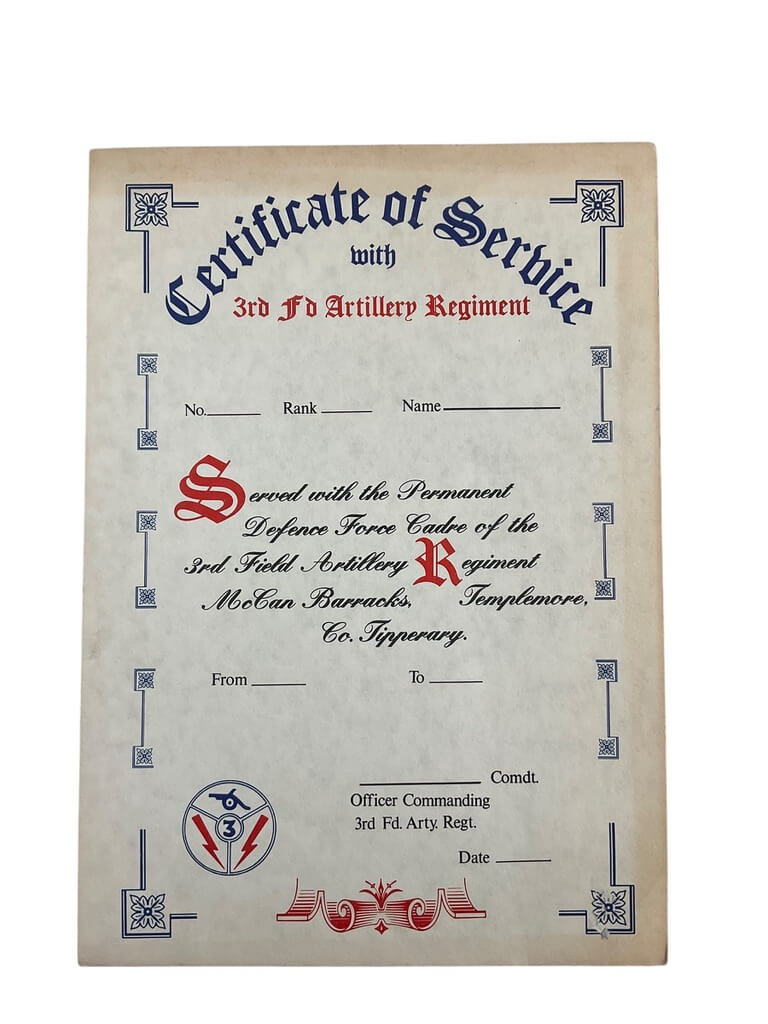 WW2 British 3rd Field Artillery Regiment Certificate of Service BLANK 11 1/2" X 8 1/2" WW2 British 3rd Field Artillery Regiment Certificate of Service BLANK 11 1/2" X 8 1/2"